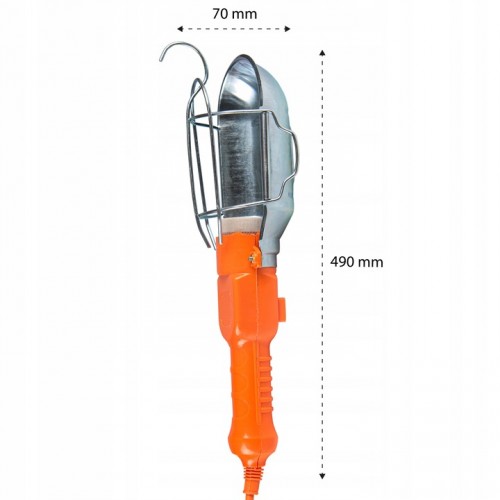 LAMPA WARSZTATOWA E27 230V Z PRZEWODEM I HAKIEM NA KABLU 5M LATARKA