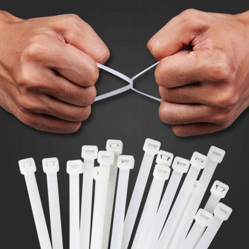 OPASKI ZACISKOWE KABLOWE do kabli TRYTYTKI białe mocne 7,6 x 250 mm 100 szt