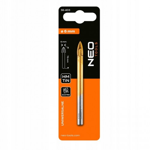 Wiertło uniwersalne do wiercenia bezudarowego HM 6 mm NEO TOOLS