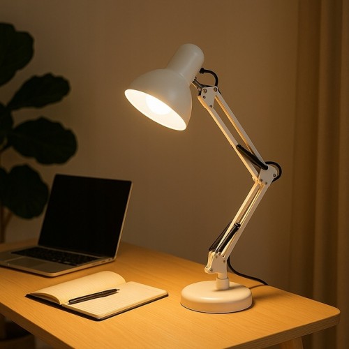 Lampka Biurkowa Kreślarska Lampka Szkolna Regulowana LENA Biała moc do 60 W