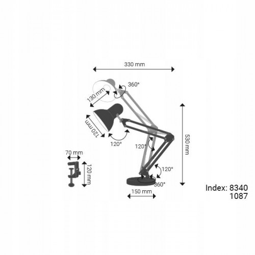 Lampka Biurkowa Kreślarska Lampka Szkolna Regulowana LENA Biała moc do 60 W