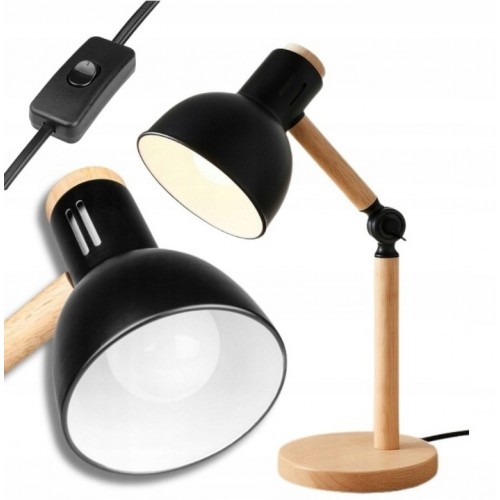 Lampka Biurkowa Kreślarska Lampka Nocna Szkolna Drewniana E27 60W