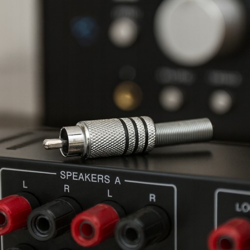 Złącze Wtyk RCA Cabletech Srebrny Metalowy z Paskiem 1 sztuka