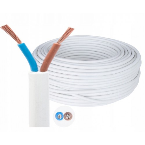 Kabel Przewód Elektryczny OMY 2x1,5 mm 300V H03VV-F Biały 1m