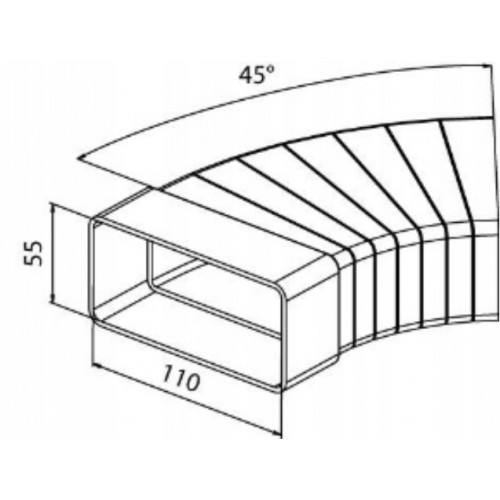 KANAŁ WENTYLACYJNY KOLANO POZIOME WIELOKĄTNE ŁĄCZNIK WENTYLACJI 45° 110x55