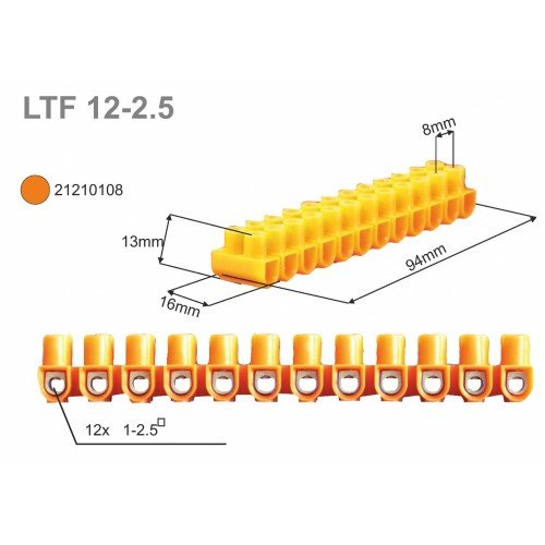 Listwa zaciskowa gwintowa 12-torowa 2.5mm2 pomarańczowa LTF 12-2.5 21210108