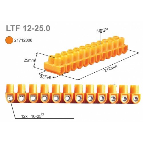 Listwa zaciskowa gwintowa 12-torowa 25mm2 pomarańczowa LTF 12-25 21712008