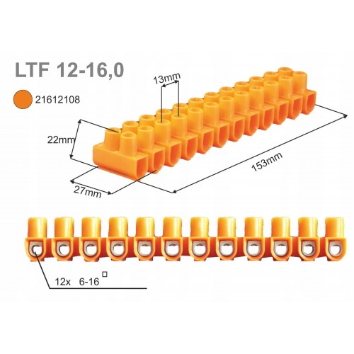 Listwa zaciskowa gwintowa 12-torowa 16mm2 pomarańczowa LTF 12-16.0 21612108